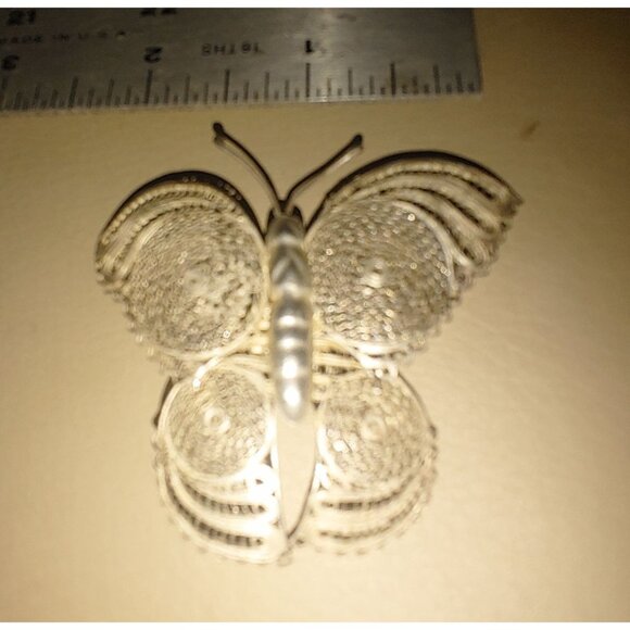 Mexican 925 Silver Fine Filigree Butterfly Vintage Brooch Pin - Picture 12 of 14